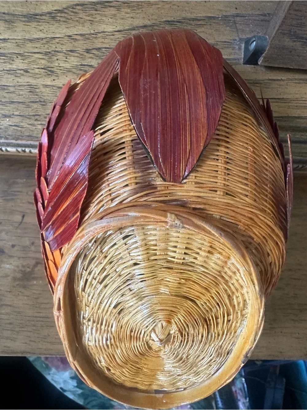Vintage Rare Wicker Fish Basket with Glass Eyes